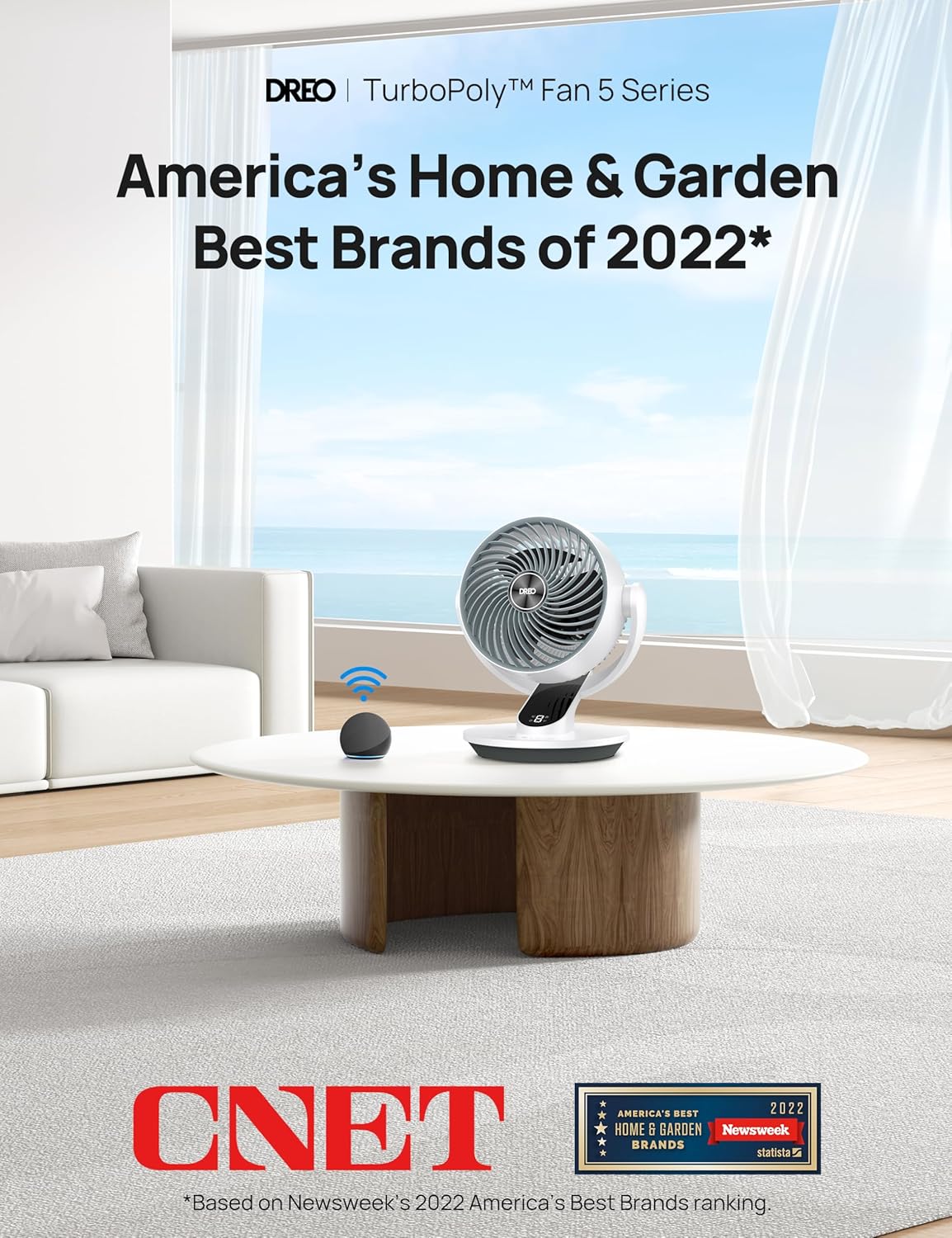 Dreo Smart Fan for Bedroom,120° Vertical and 90° Oscillating Fan with Remote/Voice, 13 Inch Height Quiet Air Circulator for Whole Room, 70 ft, 4 Speeds, 5 Modes, 12H Timer, Desk Fans for Home，White