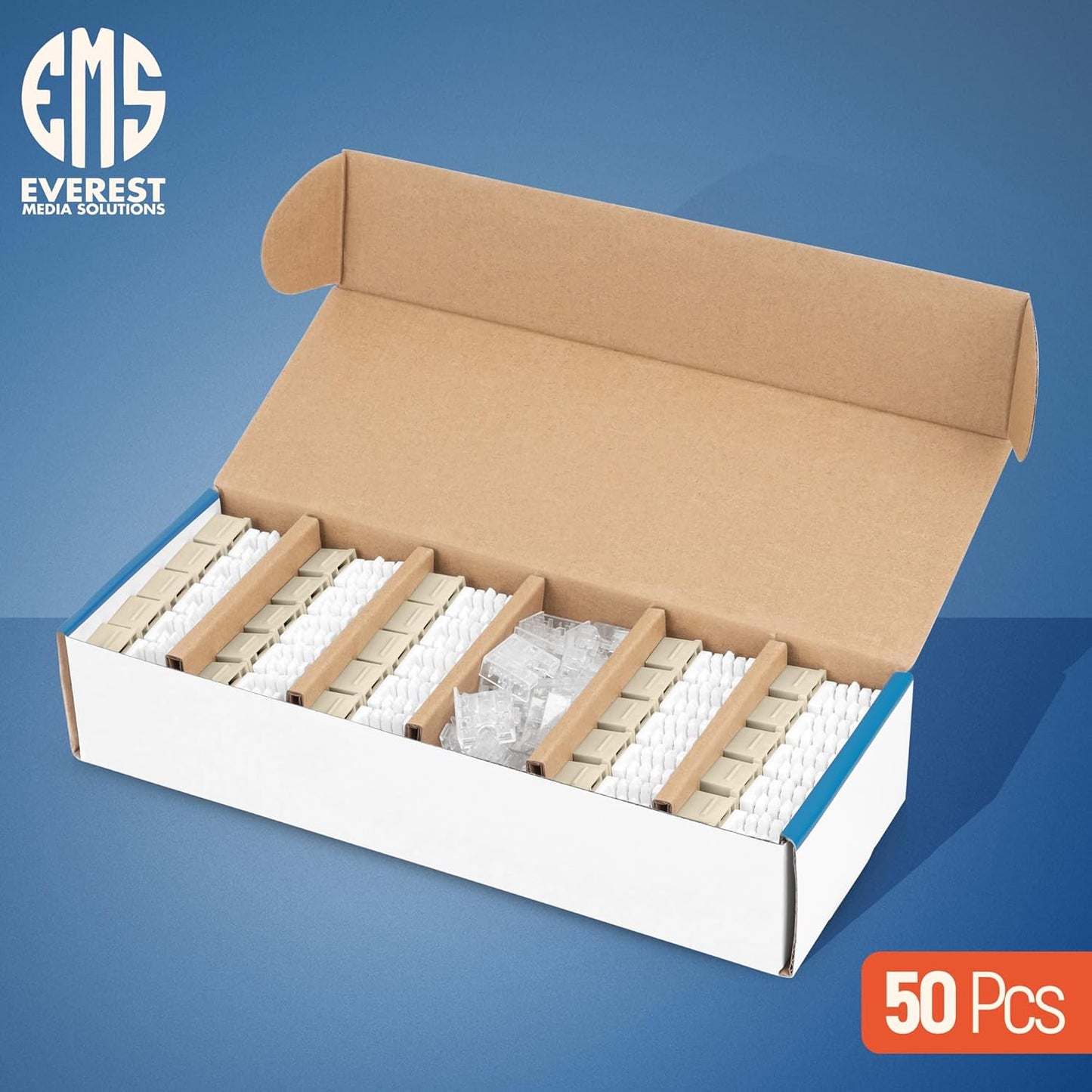 Everest 90° Angled RJ45 Cat6 Keystone Jacks 50-Pack in Light Almond | Slim Profile Female RJ45 Connectors | Cat 6 Keystone Jack | Compatible with 90° Angled Speed Termination Tool - easyJACK