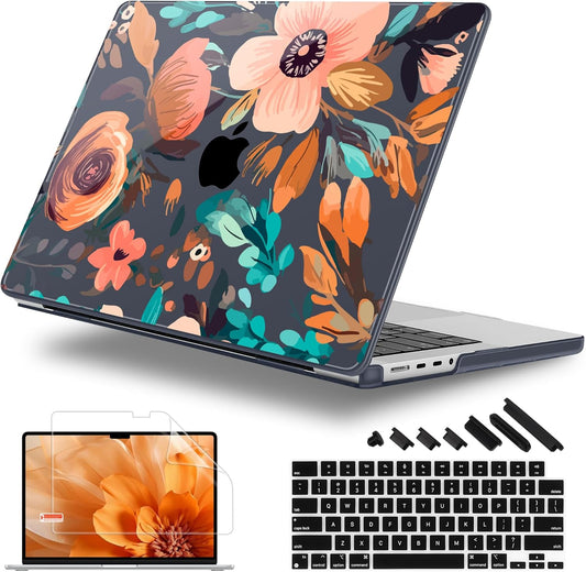 for MacBook Pro 16 inch Case 2021 2022 2023 2024 Release A3186 A3403 M4 A2991 M3 A2780 M2 A2485 M1 Pro/Max, Hard Shell Case with Screen Protector & Keyboard Cover, Florals Pattern
