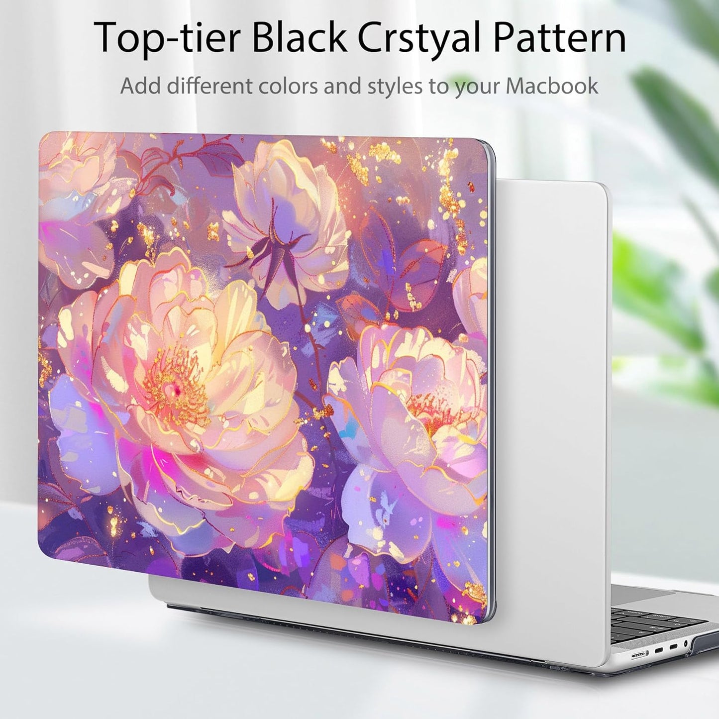 Tuiklol for MacBook Pro 14 Inch Case 2024-2021 Release M4 A3112 A3401 A3185/M3 A2918 A2992/M2 A2779/M1 A2442 Pro/Max,Hard Shell Case with Keyboard Cover & Screen Protector for Touch ID,Sparkly flowers