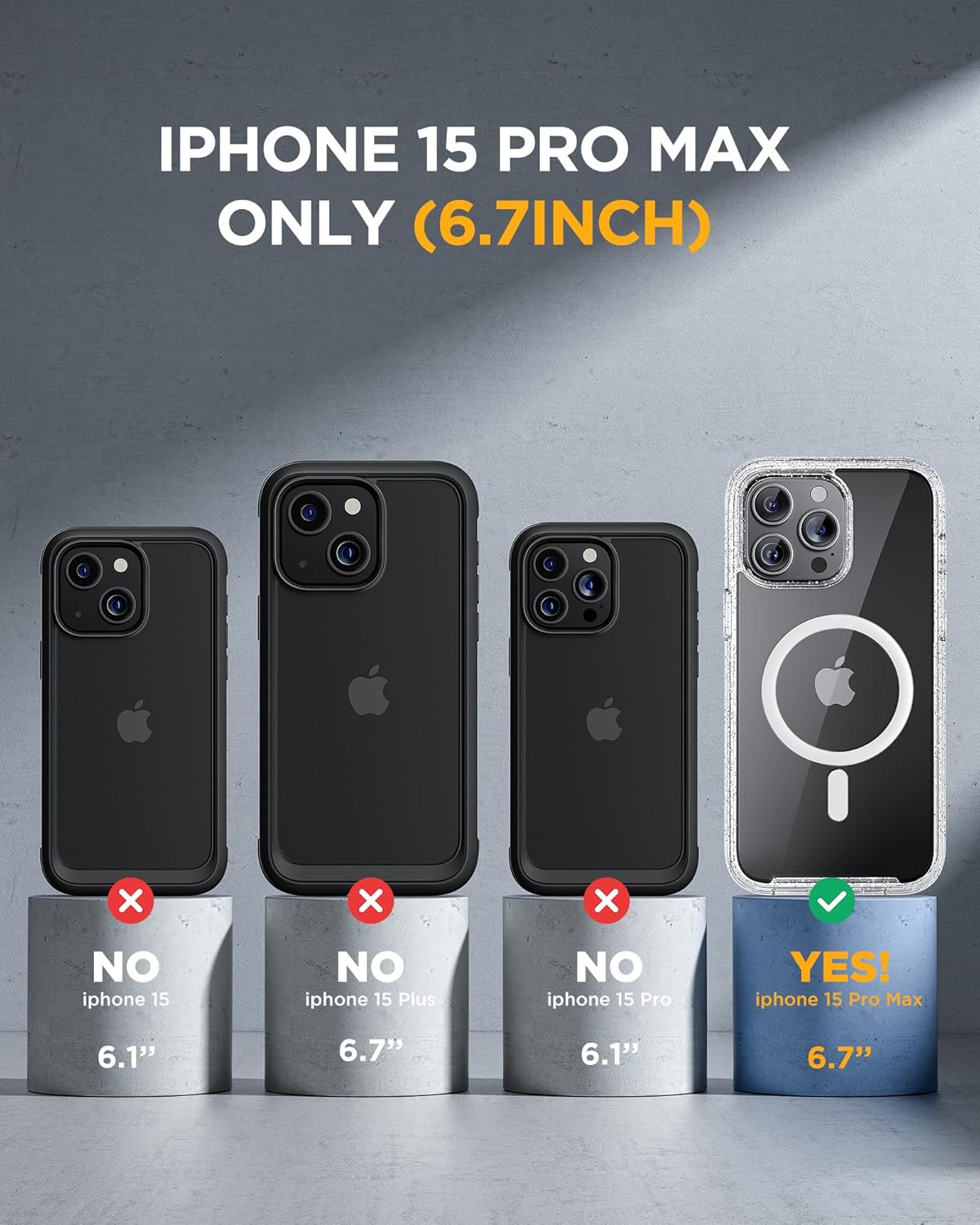 Miracase Magnetic for iPhone 15 Pro Max Case 6.7'' [Compatible with Magsafe] Full-Body Drop Proof Phone Case for iPhone 15 Pro Max with Built-in 9H Tempered Glass Screen Protector,Clear Glitter