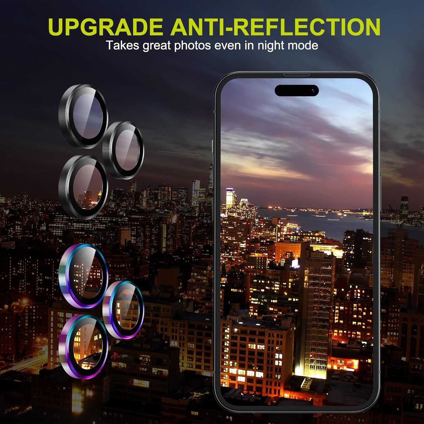 WSKEN for iPhone 14 Pro/iPhone 14 Pro Max Camera Lens Protector,[Night Shooting Mode] HD Tempered Metal Glass Camera Screen Protector Cover Film Accessories, Black + Colorful