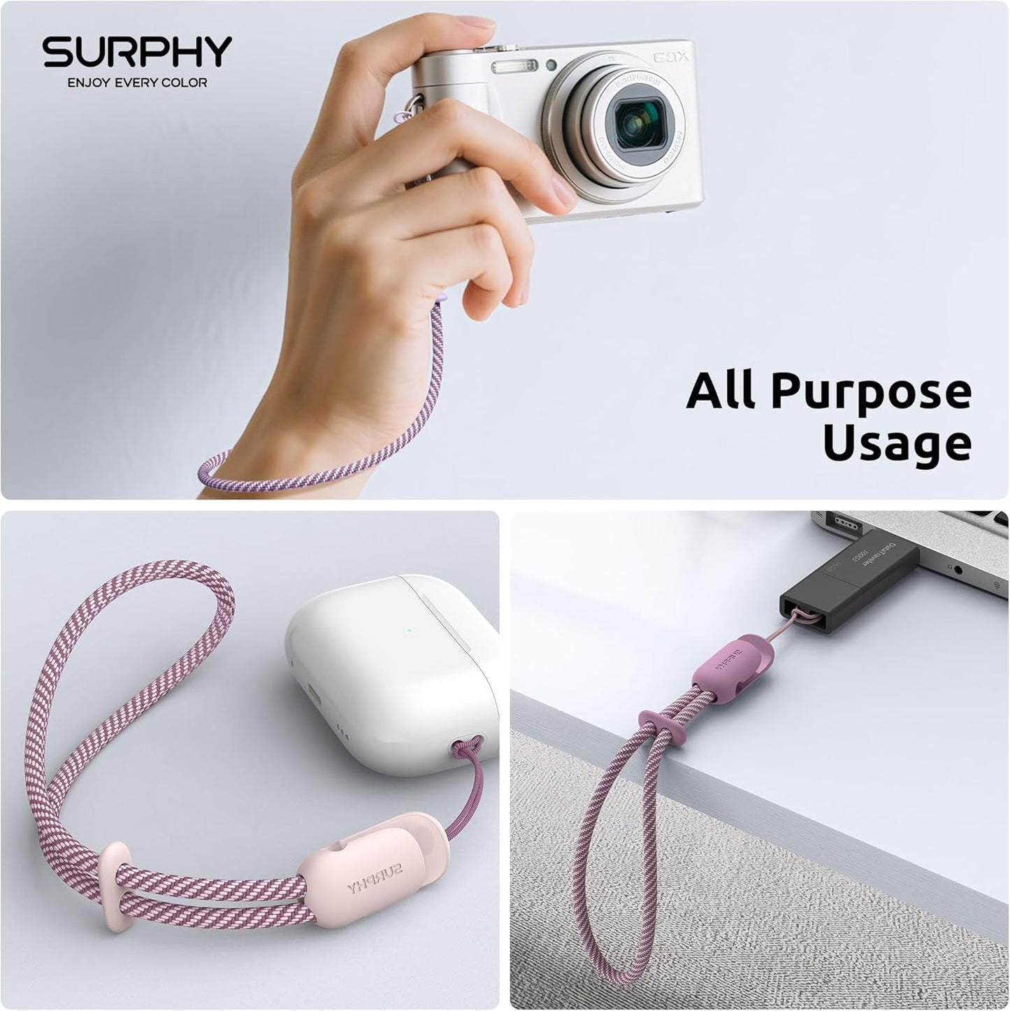 SURPHY 3 Pack Phone Wrist Strap with CellPhone Tether Tab, Cellphone Lanyard, Phone Strap with 2-Color Braided, Wrist Lanyard
