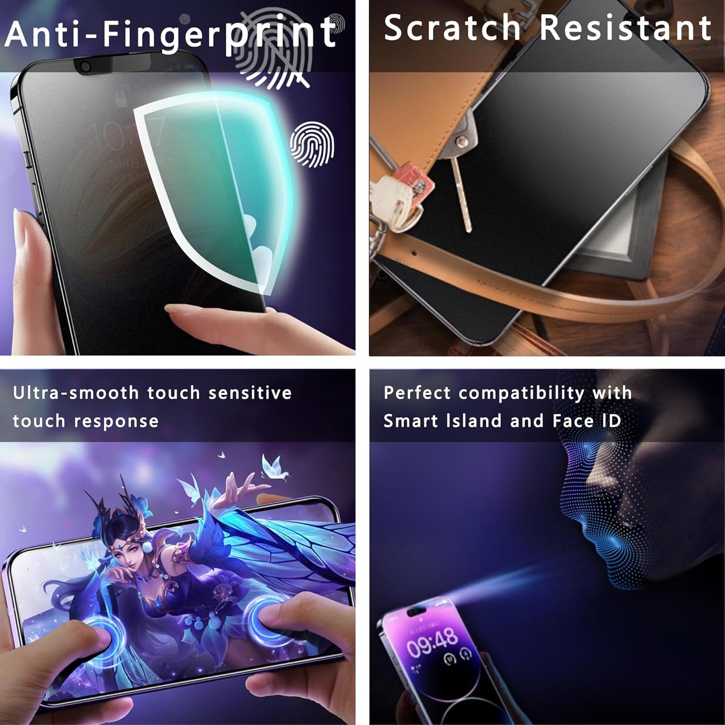 2 Pack Matte Privacy Screen Protector for iPhone 13 Pro Max/iPhone 14 Plus, 9H Tempered Glass, Full Coverage, Anti-Fingerprint, Auto Dust-Elimination, No Bubble, Easy Installation