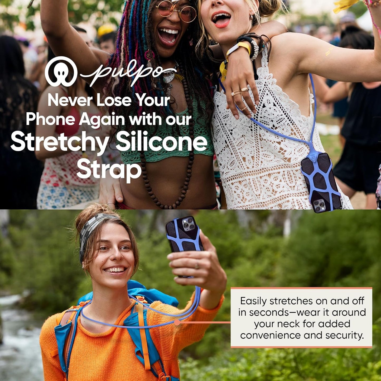 Pulpo Safety Cell Phone Lanyard Lavender Fits Smartphones 6.1" to 6.8” - Anti Theft Phone Strap for Men & Women, Lanyards for Phones, Hiking Phone Holder & Cellphone Lanyard, Silicone Crossbody Straps