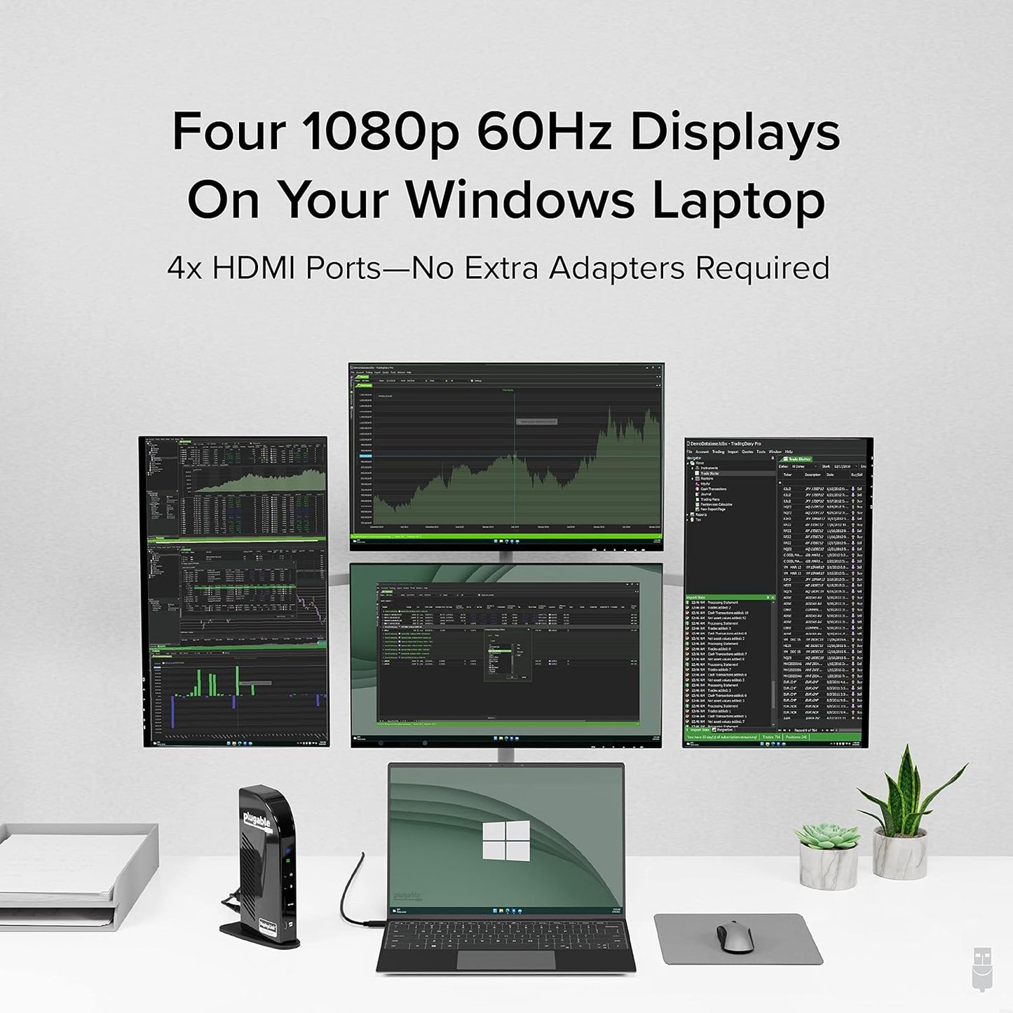 Plugable 14-in-1 USB C Docking Station | 4X HDMI Quad Dock with 100W Charging, HDMI Displays | Compatible with Windows, Thunderbolt (4X USB, 1x USB-C, Ethernet, SD Card, Audio) UD-3900C4