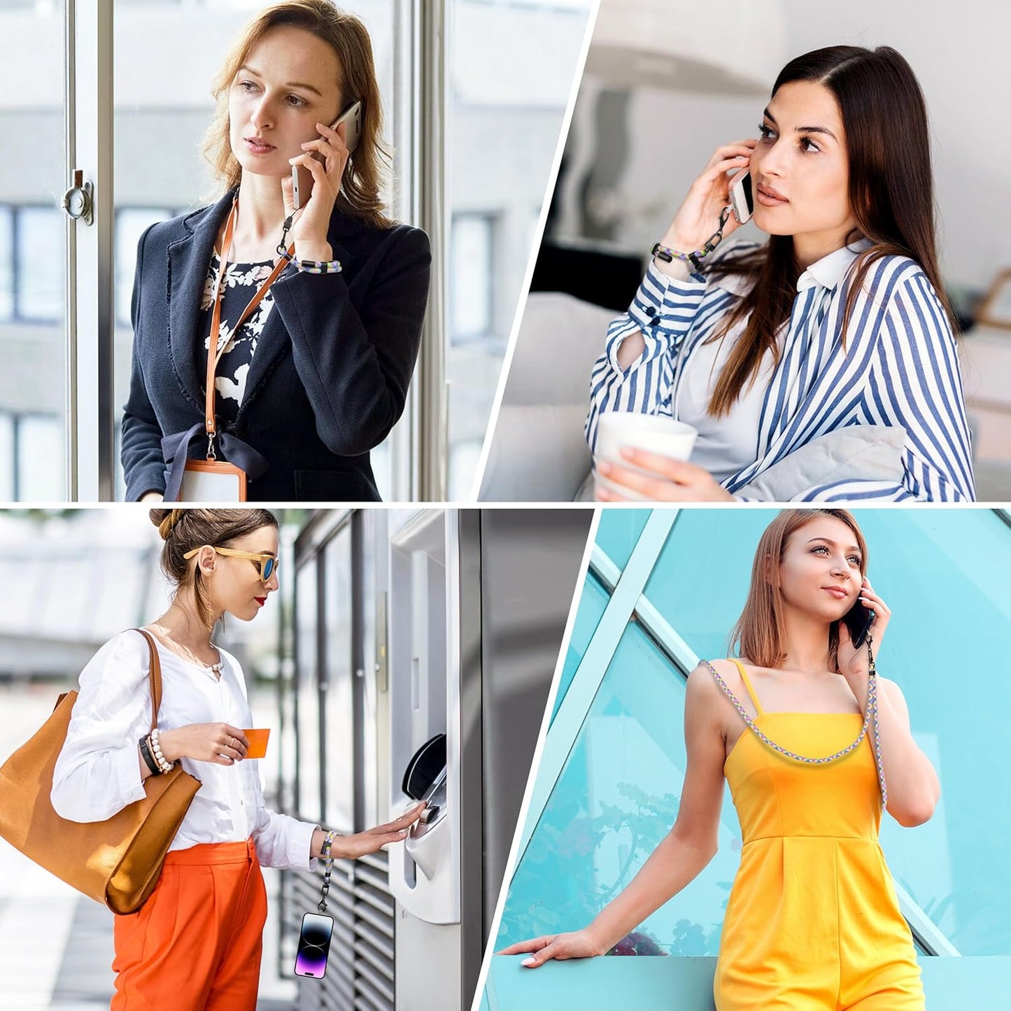 Universal Phone Lanyard with Wrist Strap, Adjustable Crossbody Cell Phone Lanyard Neck Strap and Wristlet Strap with 2 Lobster Clips, Phone Tether Patches and Phone Straps (Mixed Green,2 Pack)