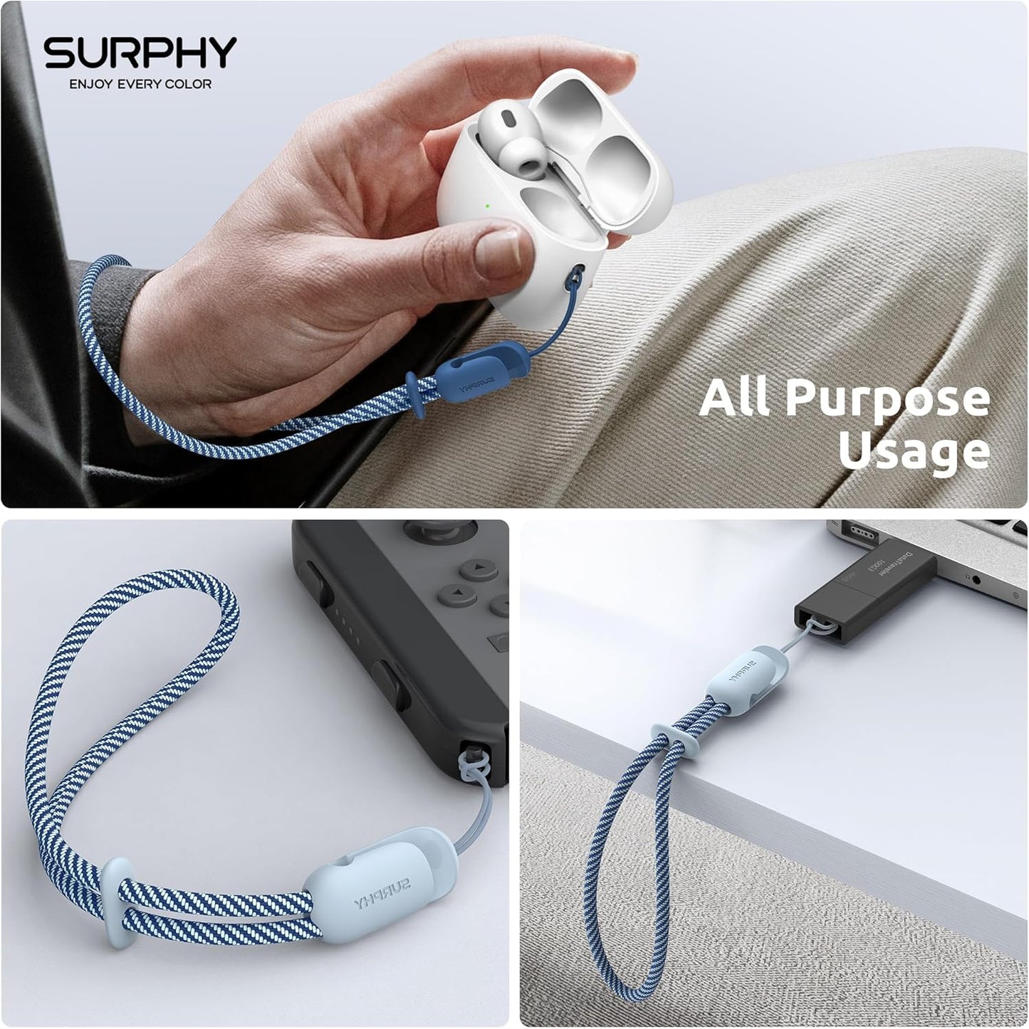 SURPHY 2 Pack Phone Lanyard for Cellphone Case, Phone Wrist Strap for Case, Cellphone Strap with 2-Color Braided, Charm Wrist Lanyard for Women and Men, Cloud Blue & Blue Jay