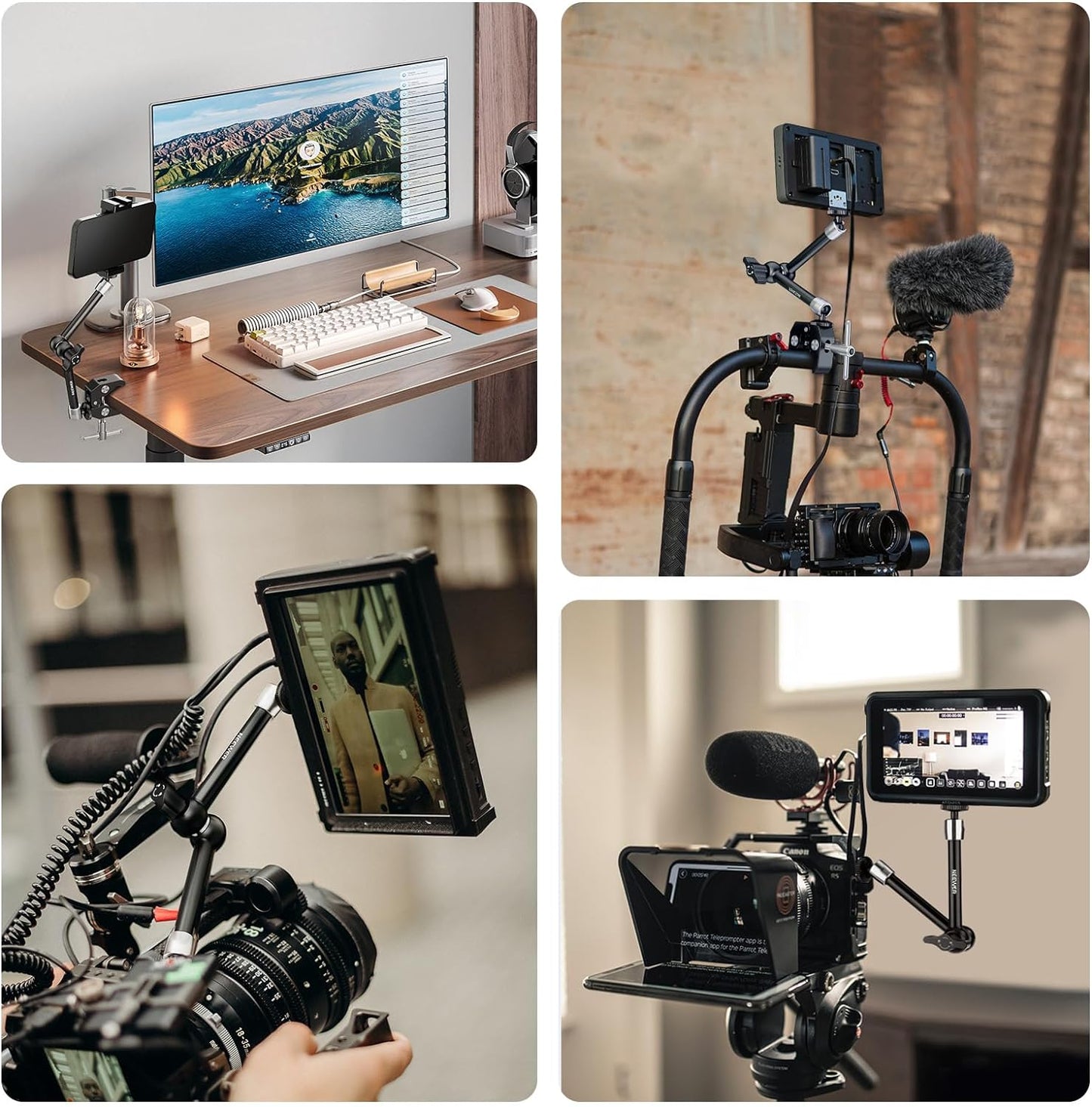 NEEWER 9.8"/25cm Adjustable Magic Arm with Super Clamp, 1/4" & 3/8" Threads, 1/4" Screws for Flash/LED Light/Microphone/Monitor, Compatible with SmallRig Camera Cage, Max Load: 4.4lb/2kg, ST25C