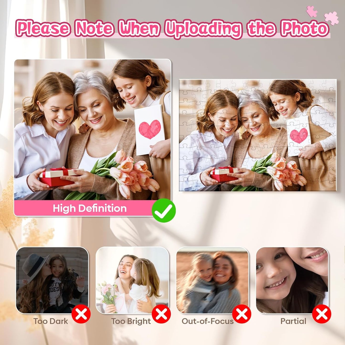 Personalized Puzzle Gifts for Mothers Day, Custom Photo Puzzle for Mom from Daughter Son Kids, Mom Gifts for Wife from Husband, Customized Presents for Mother's Day Birthday Christmas