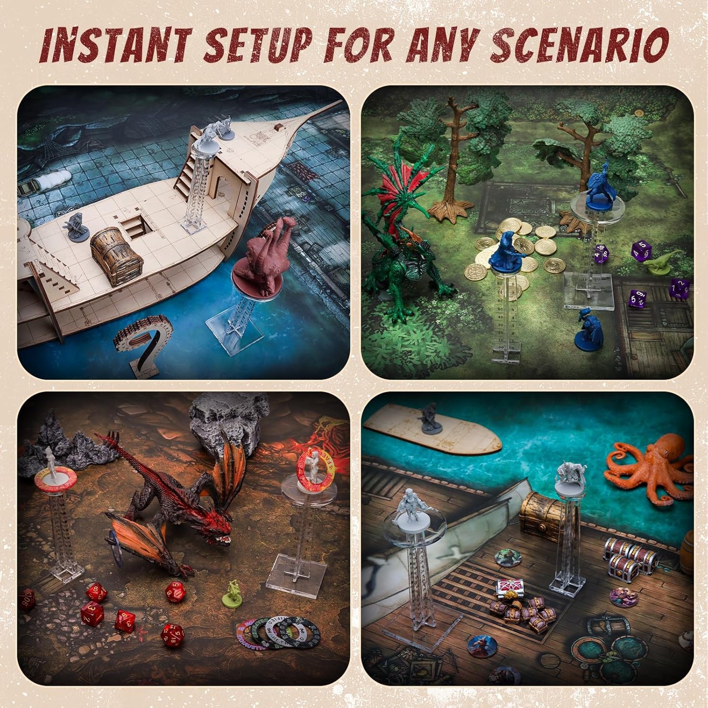 DND Flying Miniatures Combat Riser (Set of 2) Acrylic Laser Cut Flight Stand Terrain from 0 to 9999 ft Perfect for Dungeons and Dragons, Wargames, D&D and Tabletop RPG