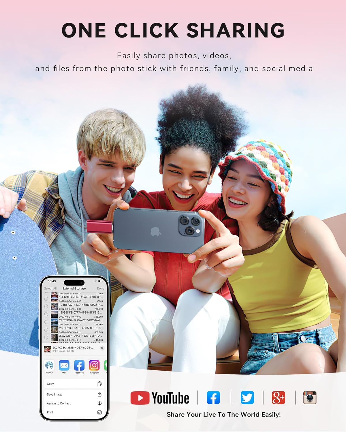 Apple MFi Certified 256GB Flash Drive for iPhone Thumb Drive Photo Stick, USB Memory Stick iPhone Flash Drive for Photos Videos, High Speed Jump Drive Compatible for iPhone/iPad/Android/PC (Red)