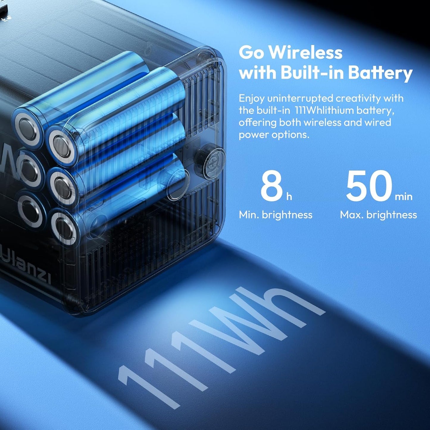 ULANZI 100W RGB Portable LED Video Light w DC Power Adapter, 111Wh Build-in Battery Metal Mini Adjustable Color Temperature COB Continuous Output Lighting Handheld Spotlight 2700K-6500K for Video