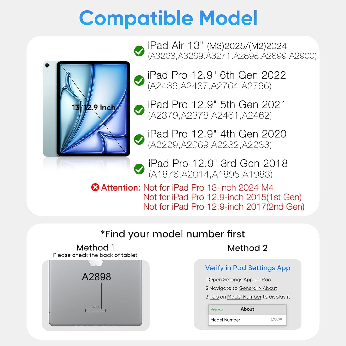 doqo Keyboard case for iPad Air 13 (M2) 2024/ (M3) 2025 and iPad Pro 12.9(6th,5th,4th,3rd Gen), Magic Keyboard case with Multi-Touch Trackpad Slim 7 Colors Backlit Black