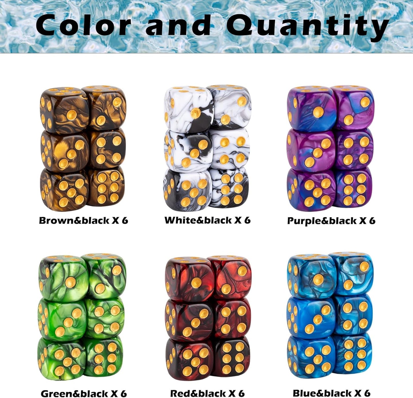 48 PCS 12mm 6 Sided Dice Set Marble D6 Dice Round Corner Board Game Dice for Tenzi Farkle Bunco MTG DND or Math Learning