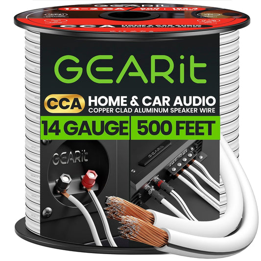 14AWG Speaker Wire, GearIT Pro Series 14 AWG Gauge Speaker Wire Cable (500 Feet / 152.4 Meters) Great Use for Home Theater Speakers and Car Speakers White