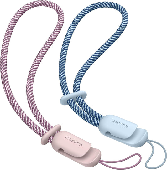 SURPHY 2 Pack Phone Lanyard for Cellphone Case, Phone Wrist Strap for Case, Cellphone Strap with 2-Color Braided, Charm Wrist Lanyard for Women and Men, Pink & Cloud Blue