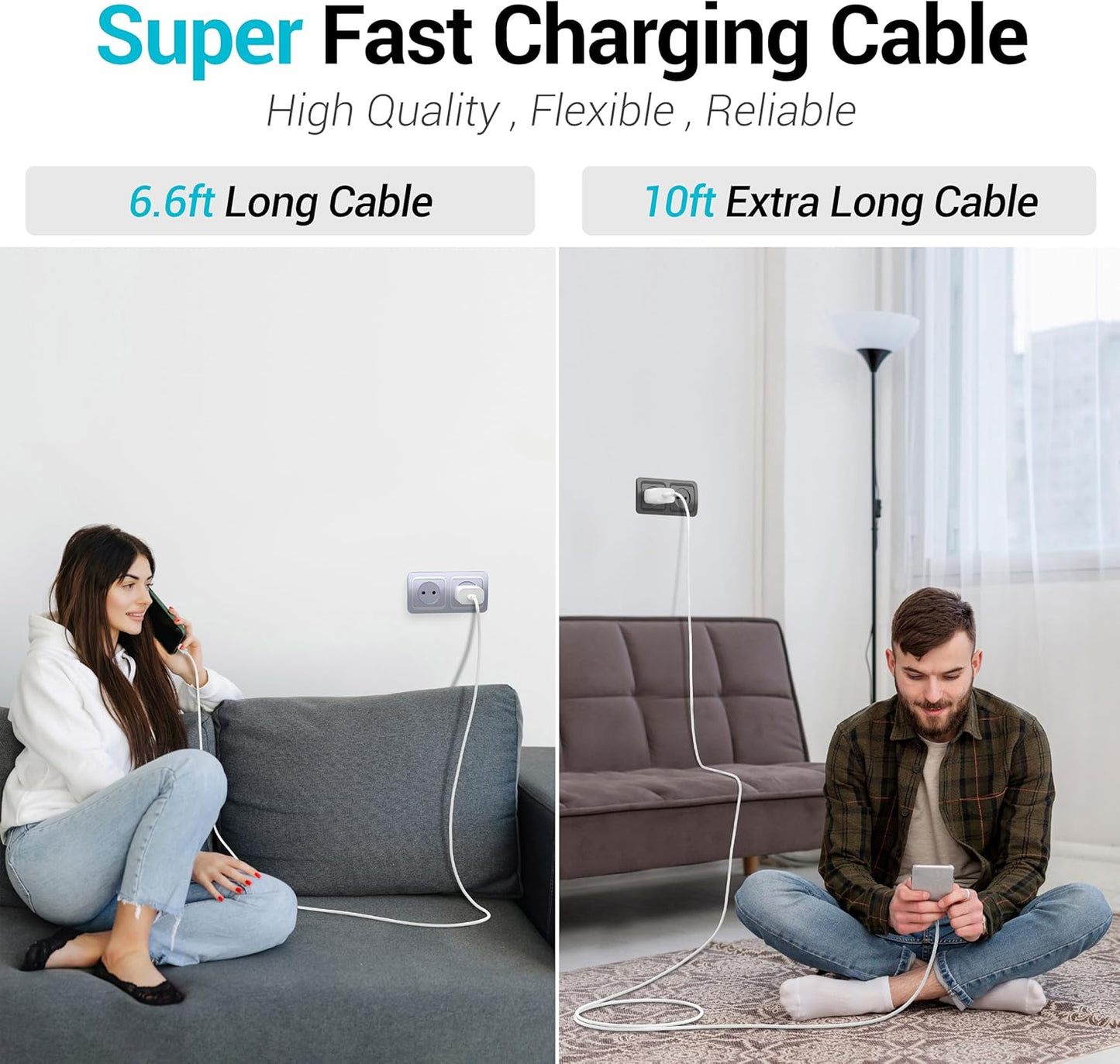 Phone 15 16 Charger, 30W Super Fast Charging, USB C Block Type C Cable Cord [ 6.6ft + 10ft ] for iPhone 16,16 Plus,16 Pro,16 Pro Max, iPhone15, iPad Pro 12.9/11, Galaxy S25, S24,S23-2Pack