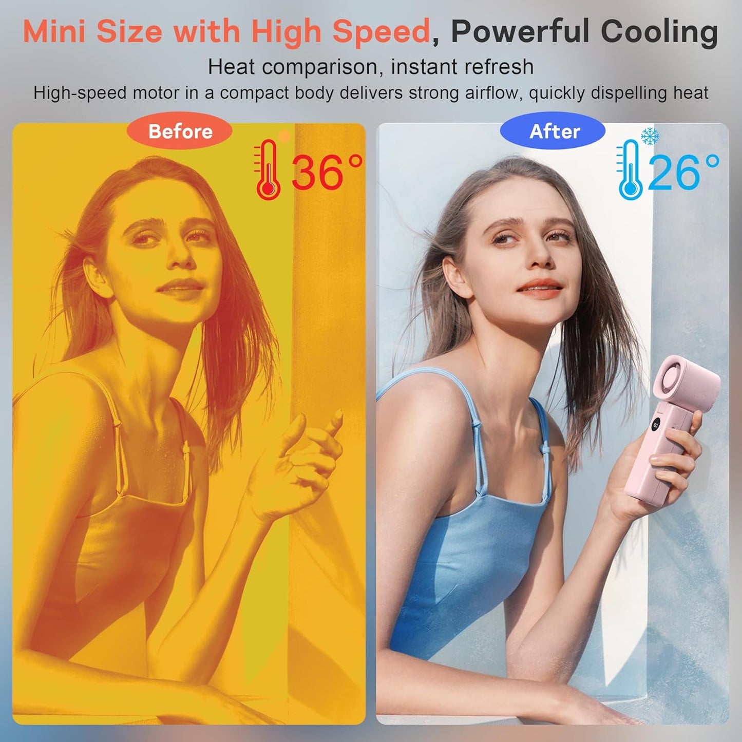 Personal Handheld Fan, Portable 3-in-1 High-Speed Turbo Fan with 5 Gear Wind, USB Mini Personal with 4000mAh Rechargeable Battery for Outdoor/Summer/Travel/Camping/Vacation Essentials Pink