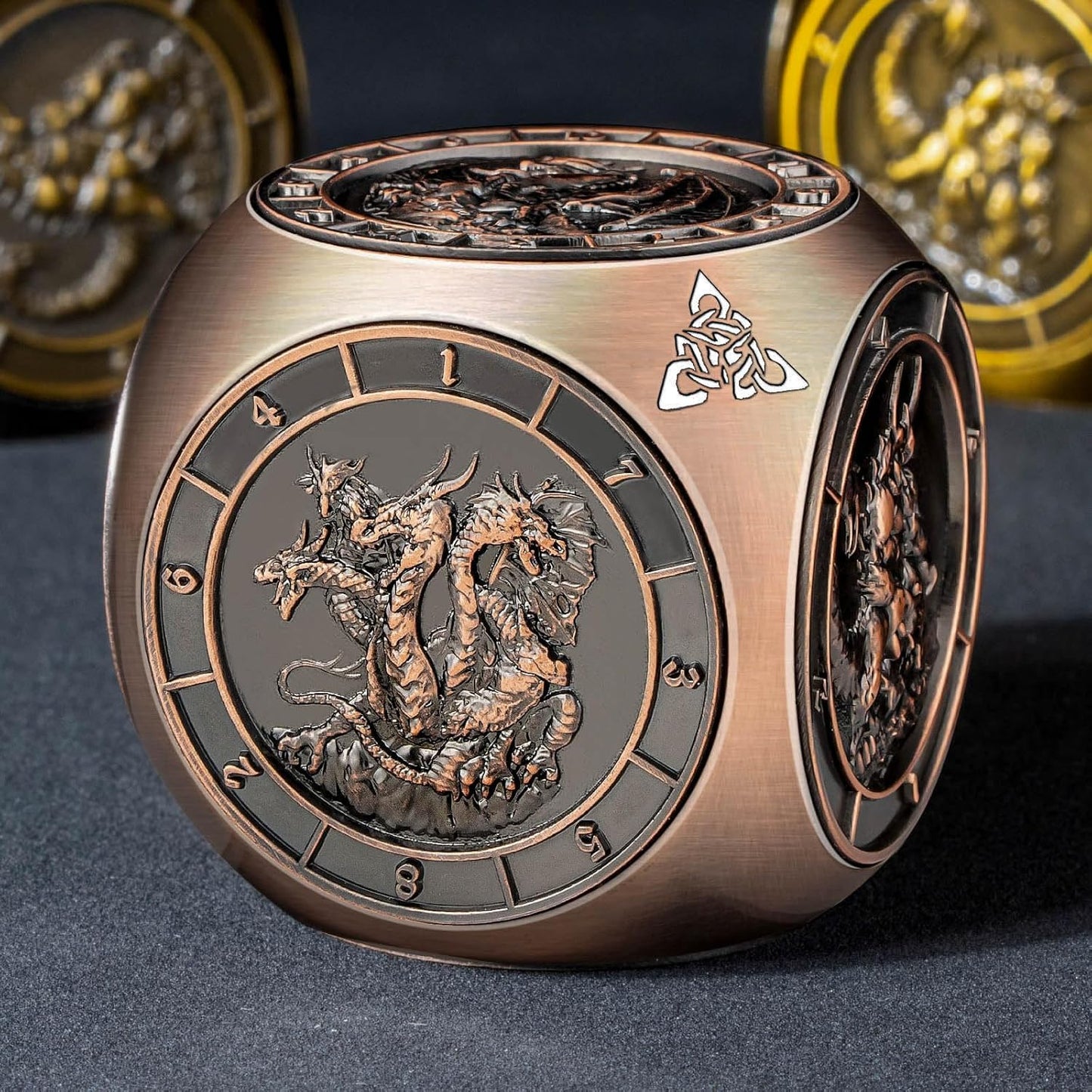 7 in 1 D6 Spinner DND Dice Set D&D, Metal Cube D and D Dice with Gift Box, Dungeons Dragons Role Playing Dice, Copper