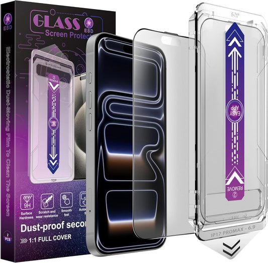 Matte Screen Protector for iPhone 17 Pro Max 6.9-Inch, Auto Dust Removal, 9H Tempered Glass, Full Cover, Anti-Fingerprint, Easy Installation, 2 Pack