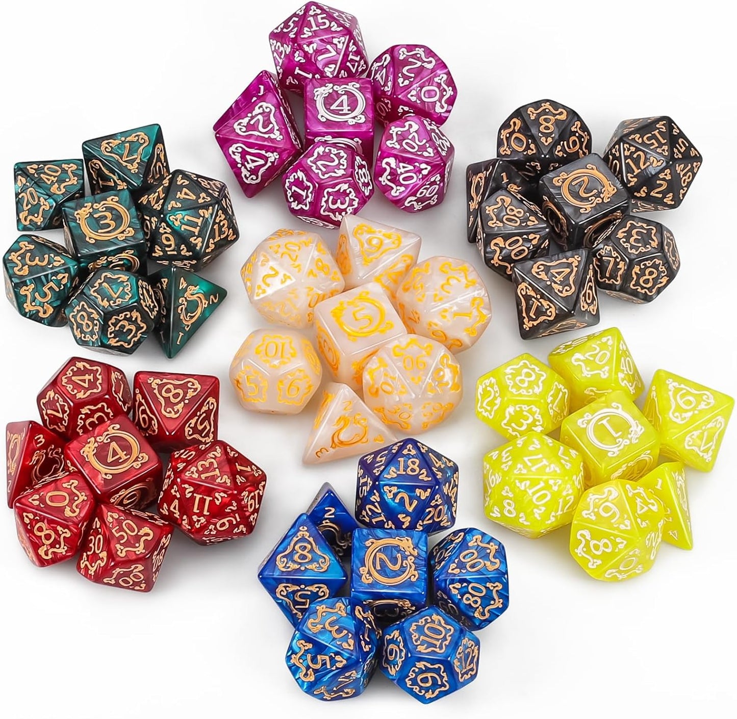 CiaraQ DND Dice Sets - 49pcs Polyhedral Dice, 7 Sets D&D Dice with Pouches, D4 D6 D8 D10 D% D12 D20 Dice for Dungeons and Dragons DND RPG MTG Table Games