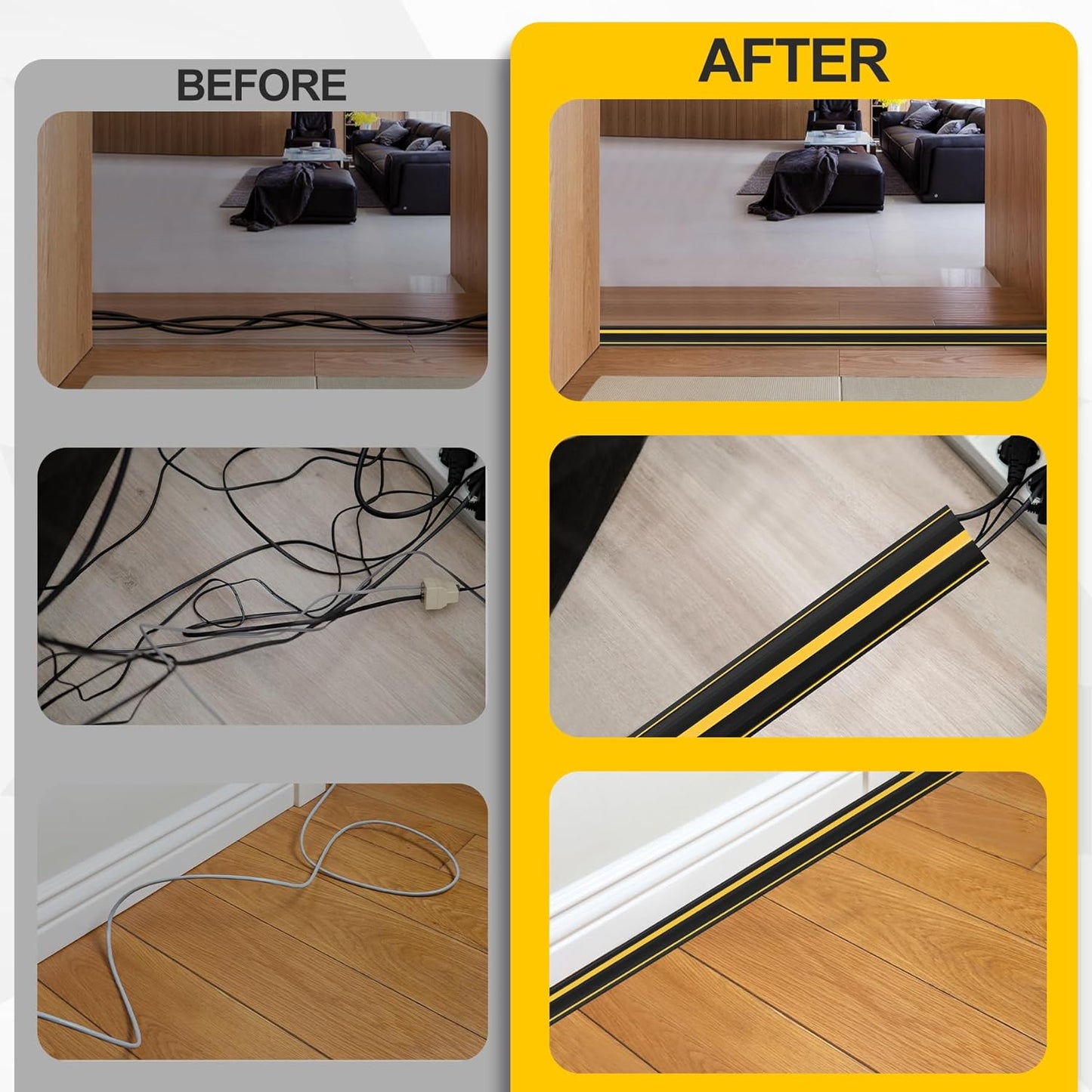 Floor Cord Cover 10Ft 2Pcs Heavy Duty PVC Floor Cable Protector Electric Cord Hider Cable Management Floor Strip Extension Cord Covers Cable Raceway for Wires on Floor Inner Channel 1.36" W x 0.43" H