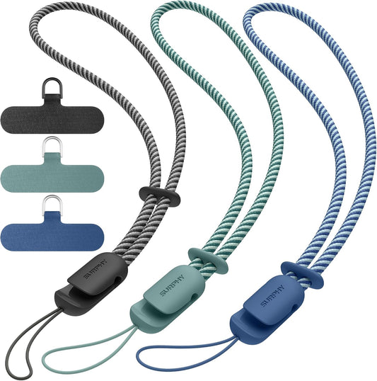 SURPHY 3 Pack Phone Wrist Strap with CellPhone Tether Tab, Cellphone Lanyard, Phone Strap with 2-Color Braided, Wrist Lanyard