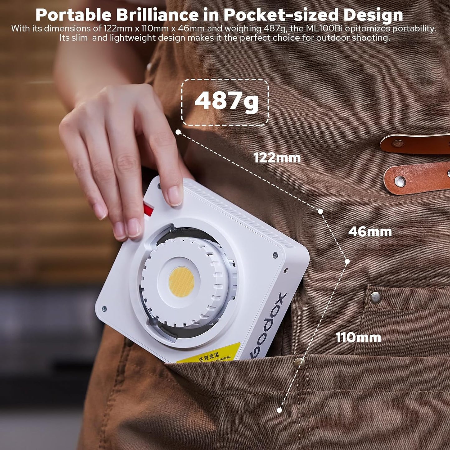 Godox ML100Bi Bi-Color LED Video Light, 120W 34300Lux@1M CRI 97+ TLCI 98+ 2800K-6500K, 11 FX Effects Photography Light, Portable LED Continuous Light