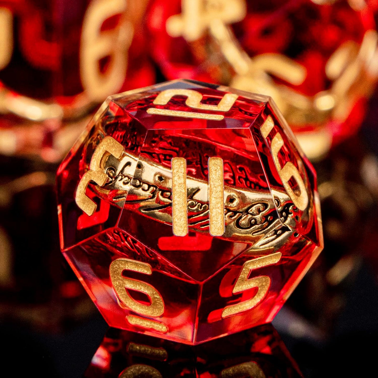 Magic Golden Ring DND Dice Set Sharp Edge Red Resin Dice with Box, for use with Dungeons Dragon RPG D&D Tabletop Games Lord D and D Polyhedral Dice Set