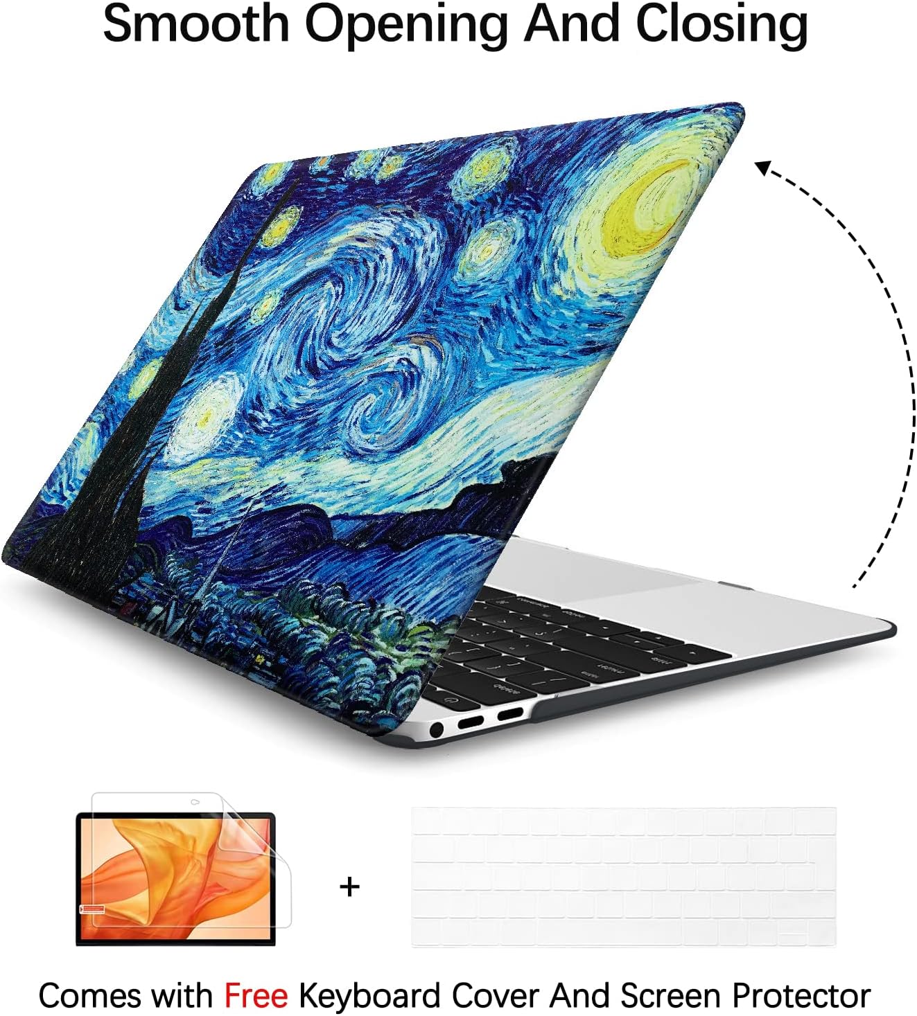 Berkin Arts for MacBook Air 13.6 inch Case A3240 A3113 A2681 (M4 M3 M2) 2025 2024-2022 Release with Keyboard Cover & Screen Protector Post-Impressionism (The Starry Night by Van Gogh)