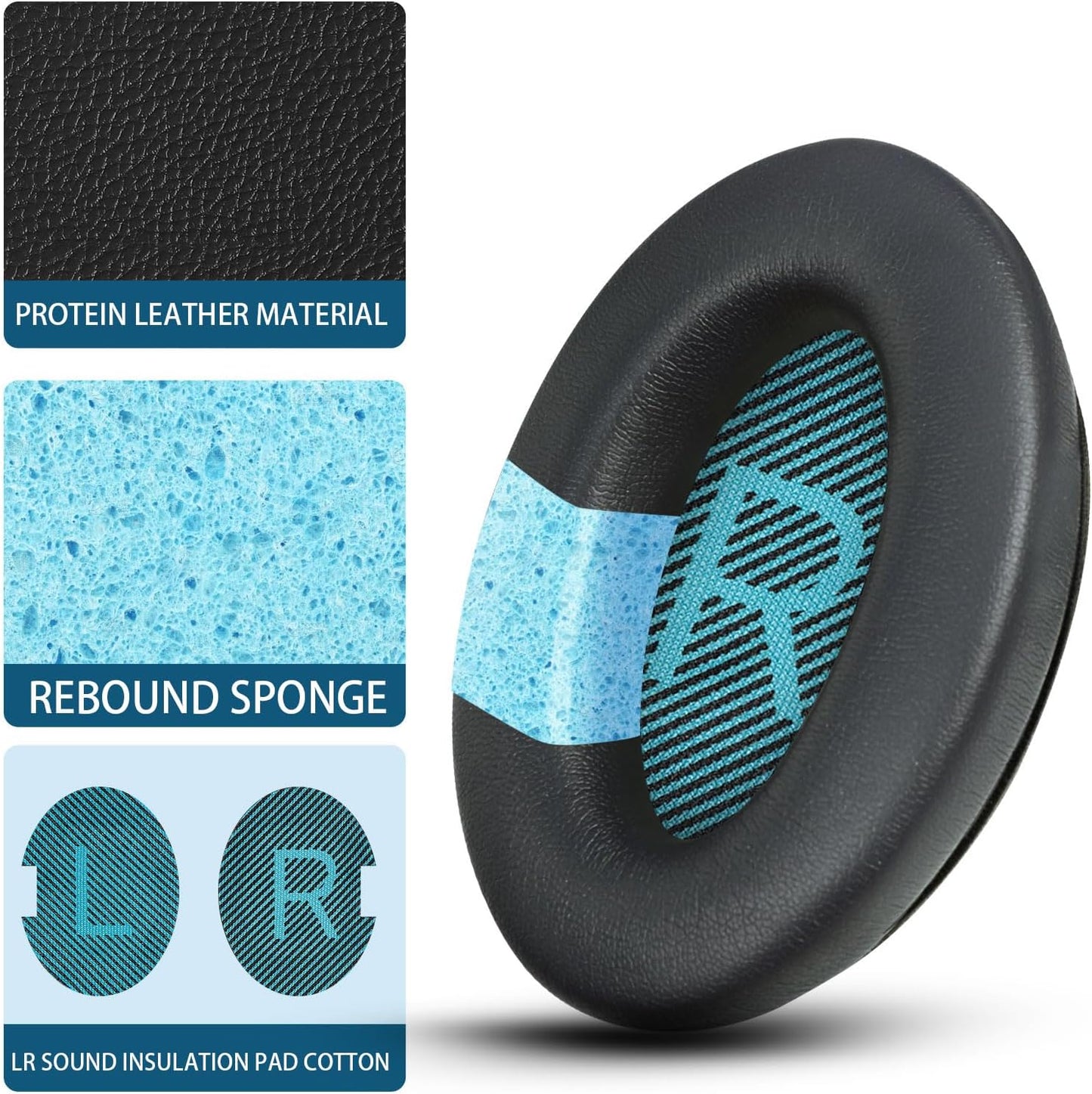 Headphones Replacement Ear Pads, Soft Protein Leather earpad Cushions for AE2/QuietComfort 15/QC25 Headphones, Noise Isolation Memory Foam, Cloud Like Comfort - Black