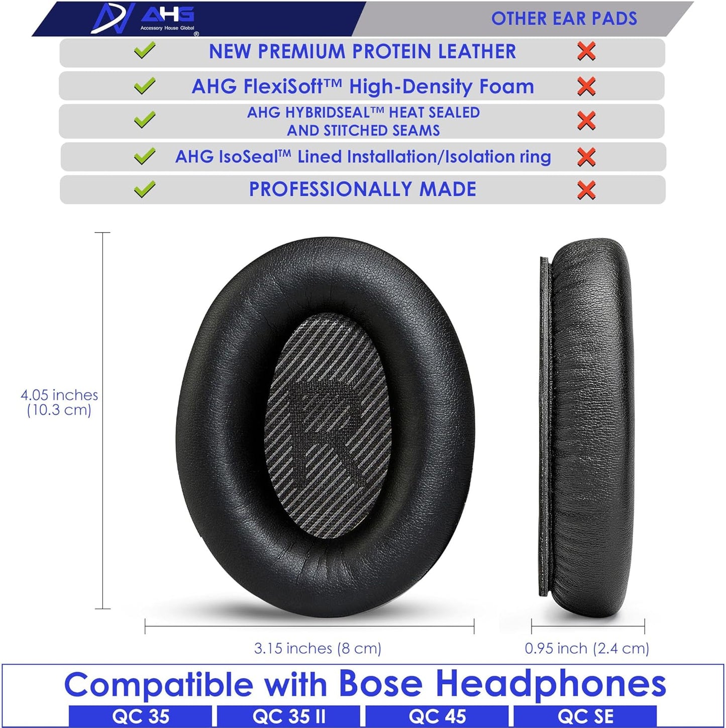 Replacement QC35 / QC35 ii earpads and QC35 Headband / QC35 ii Headband V3 pad Cushion Compatible with Bose QuietComfort 35 (QC35) and Bose QuietComfort 35 ii (QC35 ii) (AHG-QC35-COMBO-SHPSKN-HB)