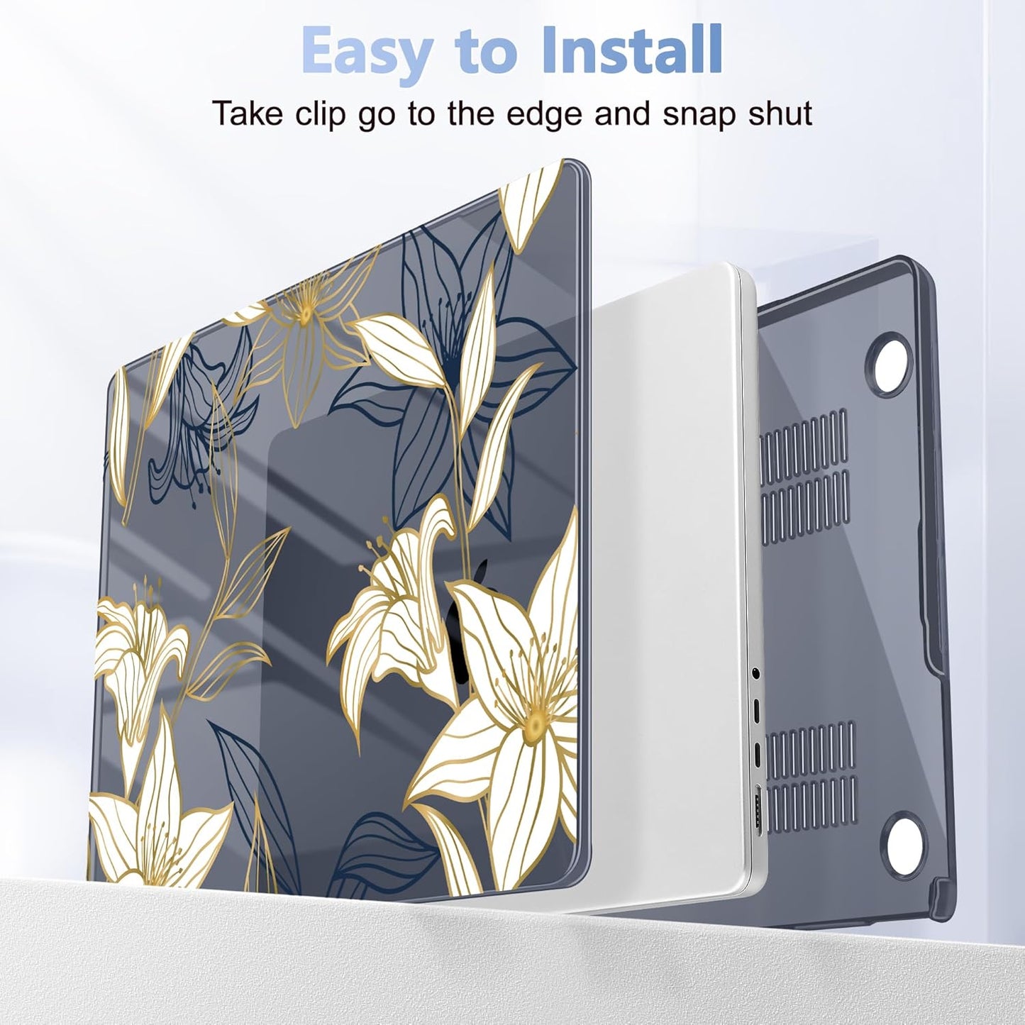 for MacBook Pro 16 inch Case 2021 2022 2023 2024 Release A3186 A3403 M4 A2991 M3 A2780 M2 A2485 M1 Pro/Max, Hard Shell Case with Screen Protector & Keyboard Cover, Golden Floral