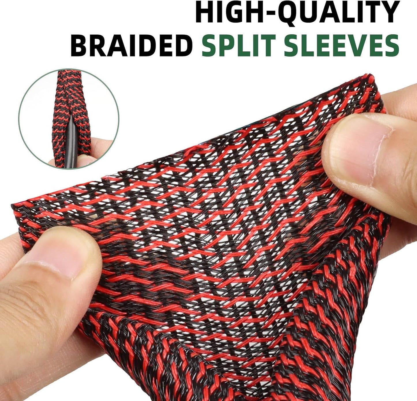 Split Wire Loom Tubing, Cable Protector Sleeve, Braided Cable Management for TV/Computer/Home Theater/Engine Bay, Cord Protectors from Pets No Chew (Red and Black, 1"-25ft)