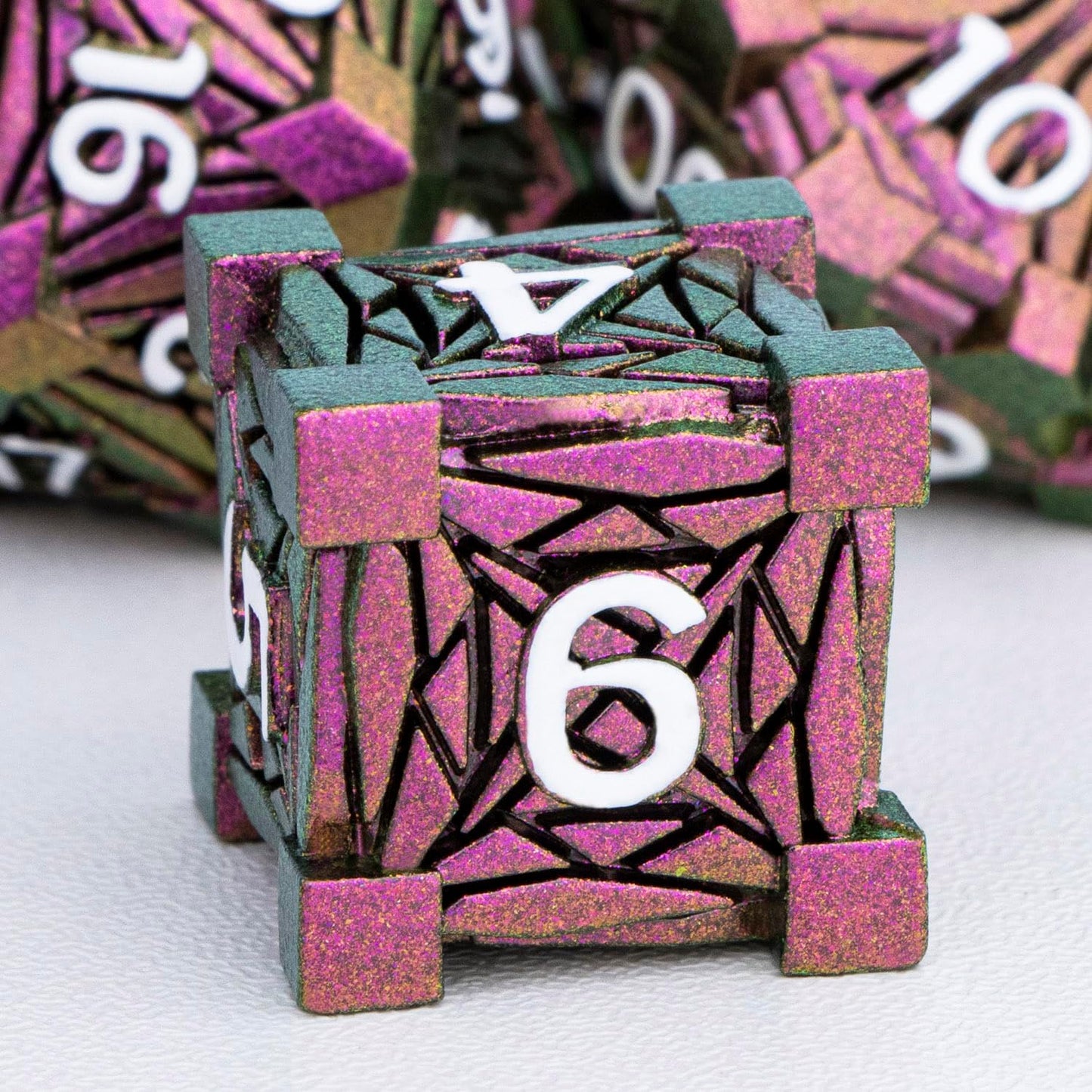 7PCS Metal DND Dice Set with Box, Debris RPG Red D and D Dice for D&D Tabletop Games Role Playing Game, Polyhedral Dice Set D20 D12 D10 D8 D6 D4