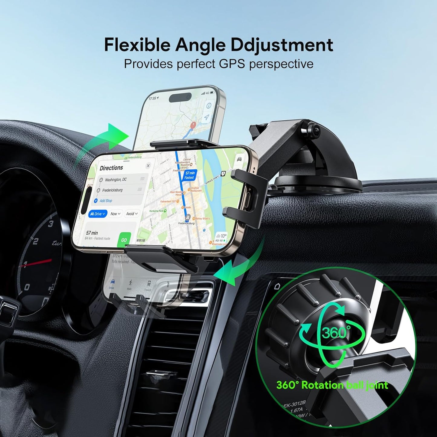 Car Phone Holder &15W Wireless Fast Charger, Auto-Clamp Qi Charging Mount, 360° Adjustable Phone Holder for iPhone/Android, Air Vent Mount with Overcharge Protection - by Esoulk