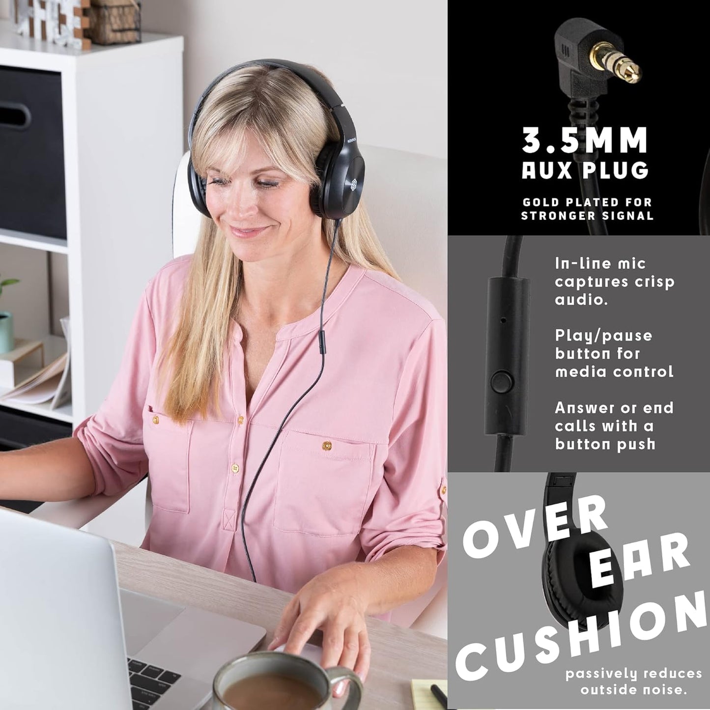 Classroom Headphones-Bulk 10-Pack, with Microphone Student On Ear Comfy Swivel Earphones for Library, School, Airplane, Kids-for Online Learning and Travel, HQ Stereo Sound 3.5mm Jack (Black)