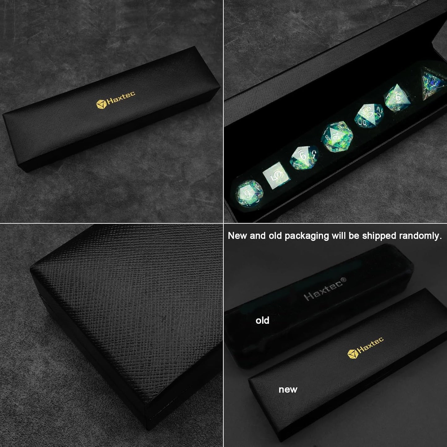 Haxtec DND Dice Set Sharp Edge Resin Dice Iridecent Inclusion with Dice Case Green D&D Dice for RPG Role Playing Games Compatible with Dungeons and Dragons Gift Galaxy Series