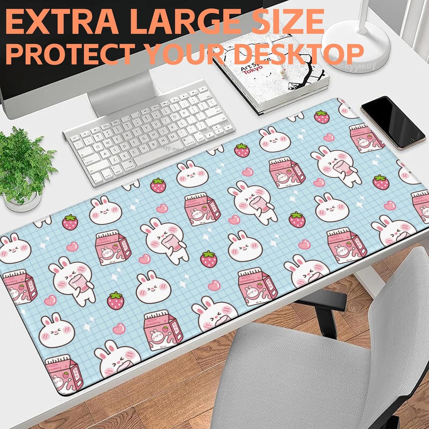 Mouse Pad Large Milk Box with Rabbit Non-Slip Gaming Desk Mat with Stitched Edge Laptop Keyboard Desk Pad for Work Home Gaming (35.4 x 15.7 Inches)