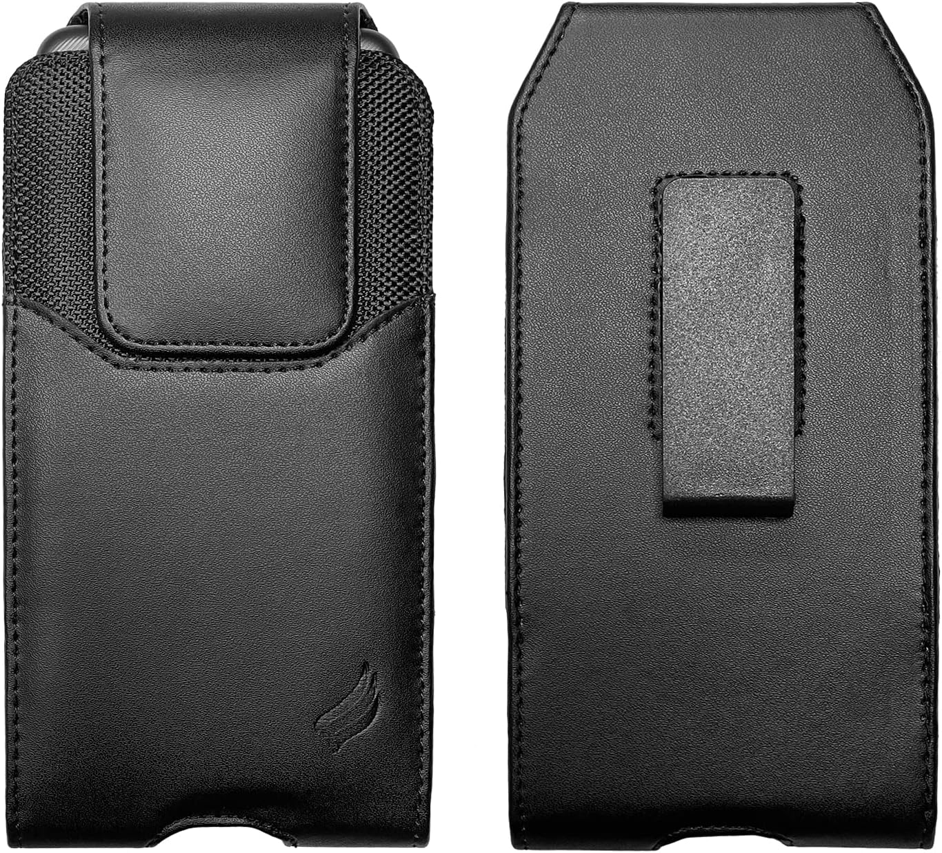 Leather Cell Phone Holster for T-Mobile REVVLRY+, REVVL 4, AT&T Fusion Z, Motivate, Jitterbug Smart3, Kyocera DuraSport 5G - Vertical Case Waist Carrying Pouch with Belt Clip/Loops, Black