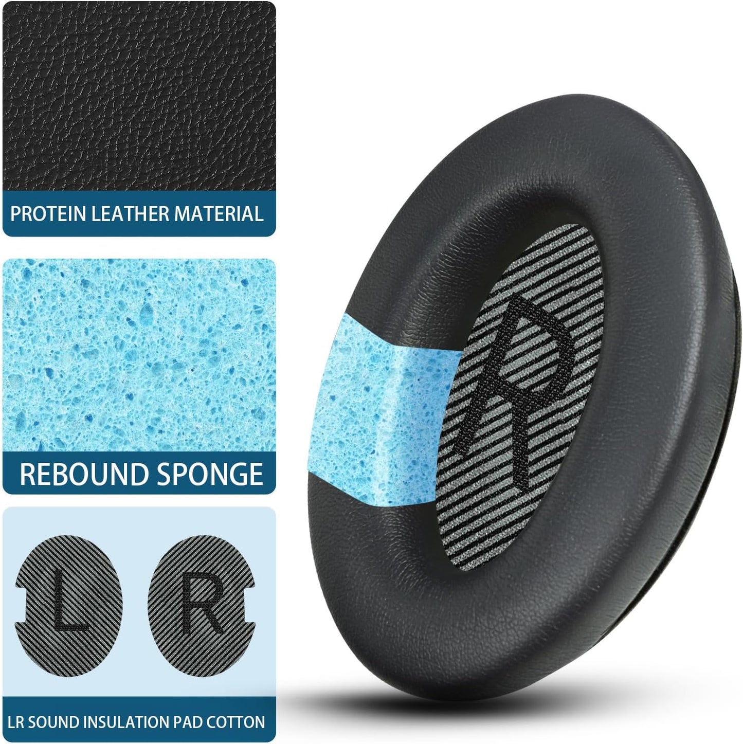 Headphones Replacement Ear Pads, Protein Leather earpad Cushions for Bose AE2/QC15/QC25 Headphones, Replacement Earpads, Softer Memory Foam - Black