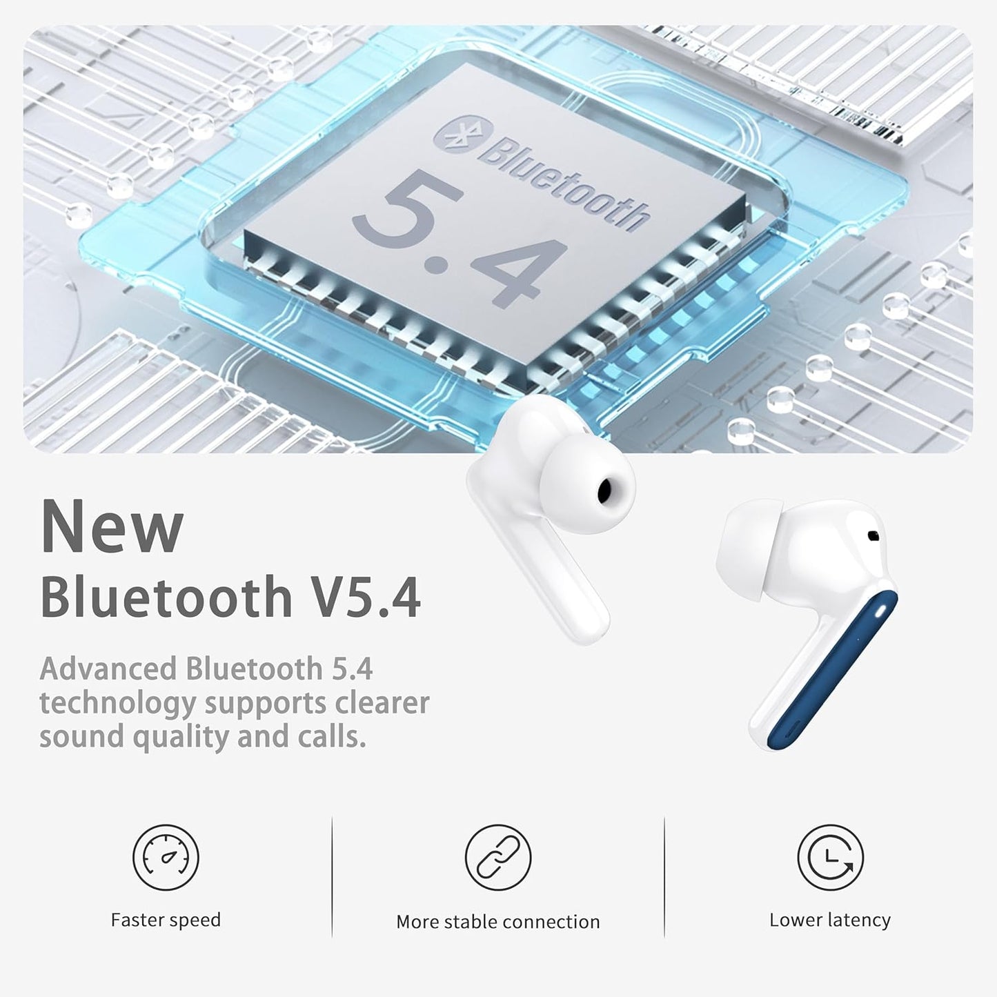 Wireless Earbuds, Bluetooth 5.4 Headphones in Ear with HiFi Stereo Deep Bass, 4 ENC Noise Cancelling Mic Wireless Earphones 40H, in-Ear Earbud Bluetooth Dual LED Display IP7 Waterproof, Dark Blue