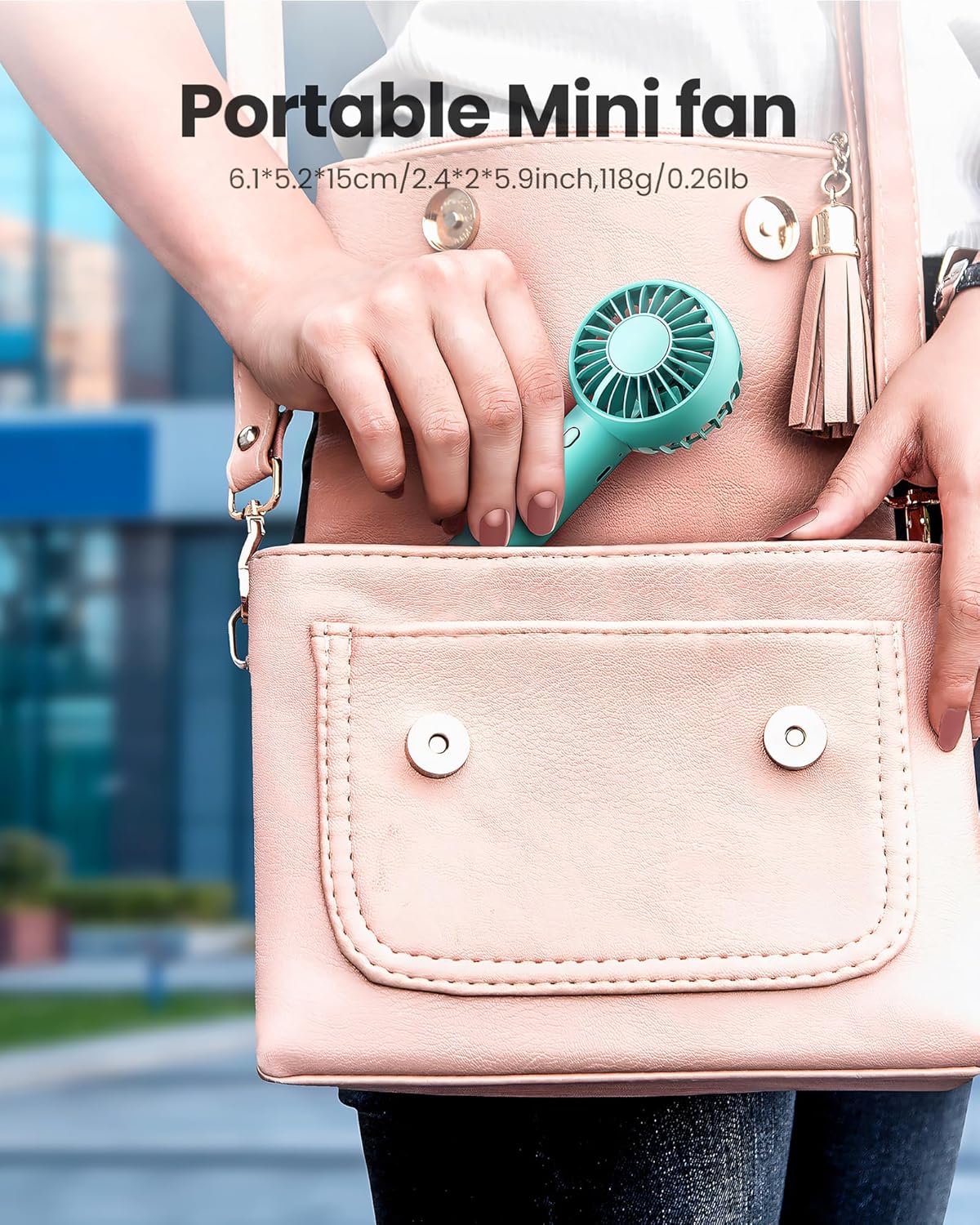 Gaiatop Mini Portable Fan, Small and Powerful, Cute Design 3 Speed Personal Handheld fan and Desktop with Base, Lightweight USB Rechargeable for Travel Lash Makeup Girl Women Summer Gift Green