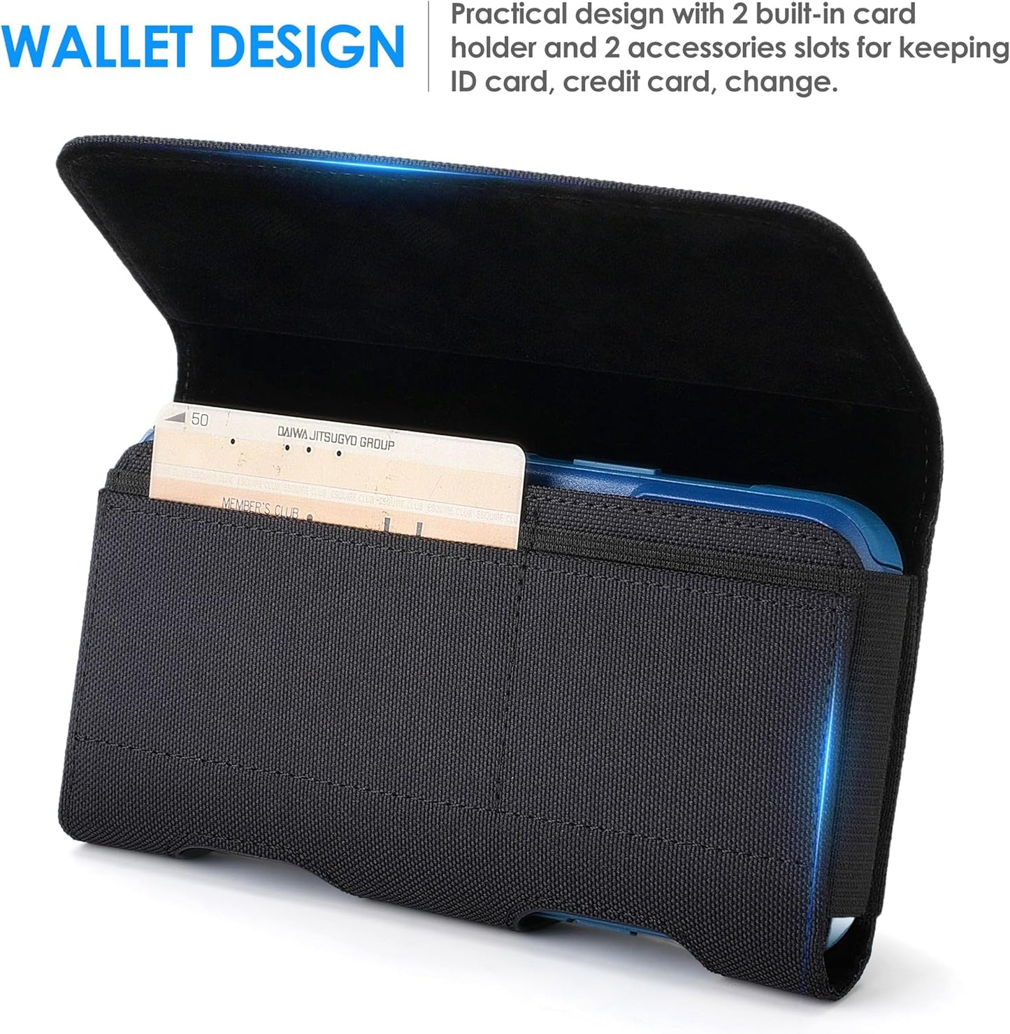 Mopaclle Nylon Horizontal Phone Holster for Men Belt, Magnetic Closure Cell Phone Belt Holder with Metal Clip and Dual Belt Loops for iPhone 13 mini, 12 mini, SE 2022, SE 2020, iPhone 8, 7, 6S, 6