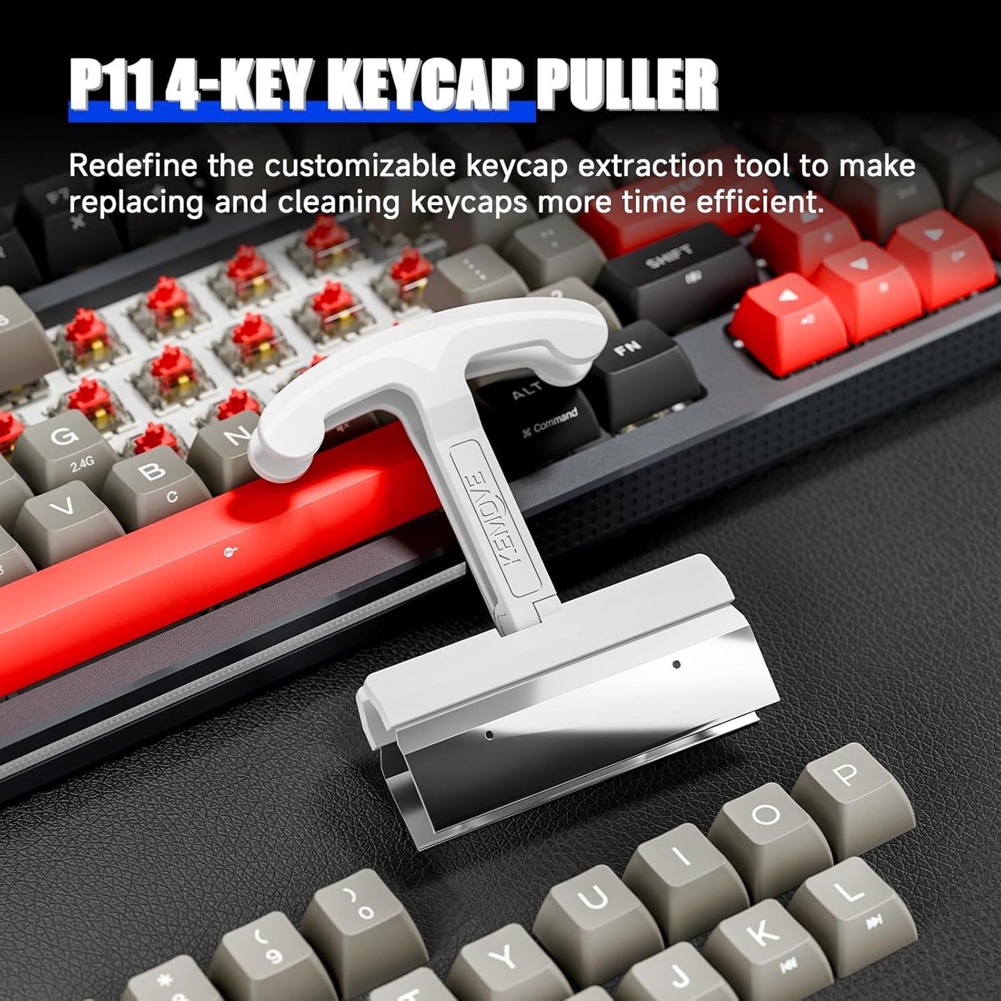 KEMOVE P11 4-Key Keycap Puller - Custom Gaming Mechanical Keyboard Cleaning and Removal Tool, Made with PC and 420 High-Carbon Stainless Steel, Suitable for Standard Layout Keyboards (White)