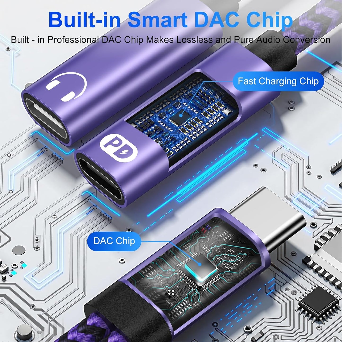 USB Type C Splitter 2 in 1 USB C Headphone and Charger Adapter Audio Dongle Cable with PD 60W Fast Charging for Samsung Galaxy A17 A16 A15 A56 S25 S24 S23 S22 S21 iPhone 17 16 15 Pro Max Pixel 10 9 8