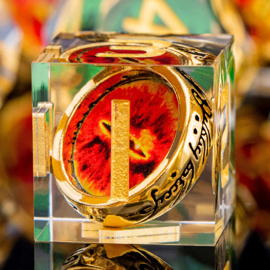 Magic Golden Ring DND Dice Set Sharp Edge Red Gaze Eye Resin Dice with Box, for use with RPG D&D Tabletop Games Lord D and D Polyhedral Dice Set