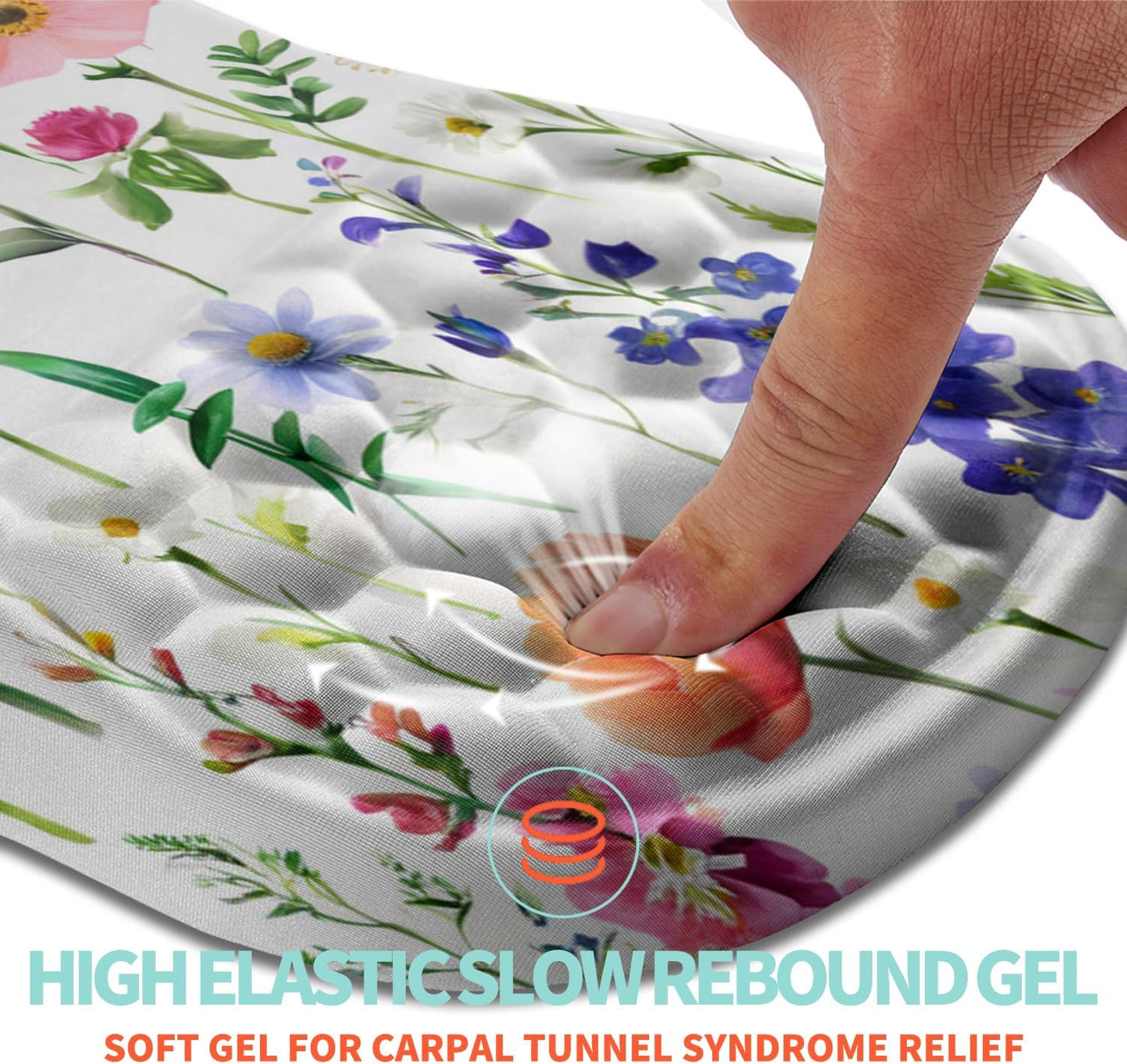 Ergonomic Mouse Pad Wrist Support with Memory Foam Massage Bulge, Carpal Tunnel Pain Relief Mousepad Wrist Rest for Mouse(12x8 inch, Flowers)