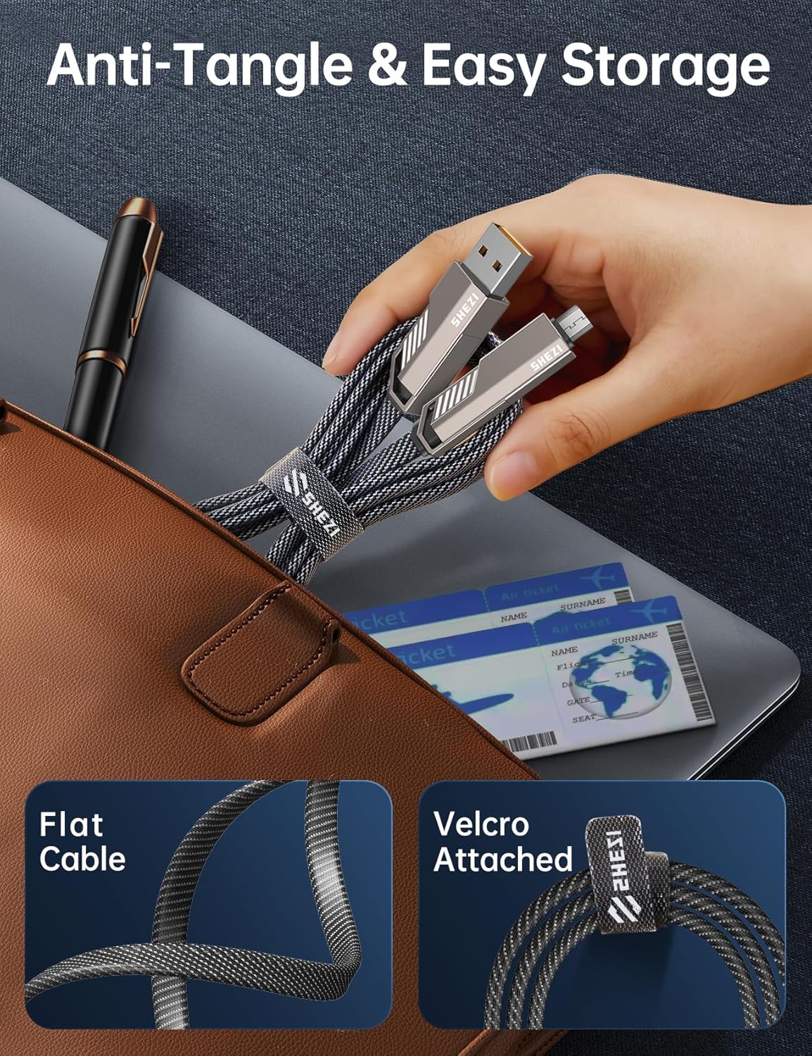 【One is Enough】 4-in-1 USB C to Micro Cable, High-Speed Charging & Fast Data Transfer,CarPlay & Android Auto Support Multi Charger Cord Combo Micro/Type C/USB A for iPhone/Samsung/iPad,5FT